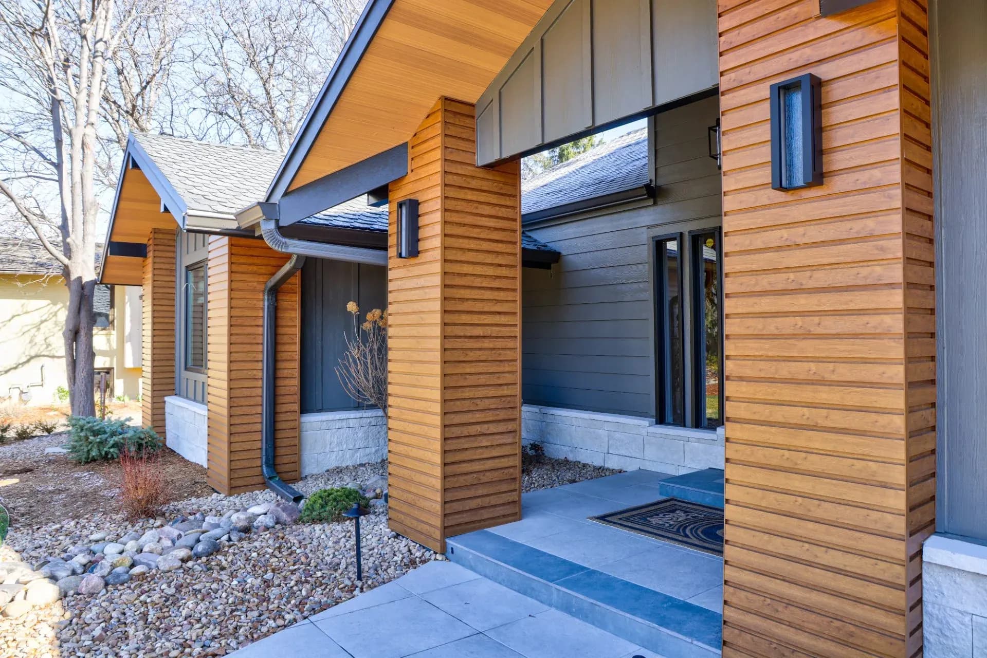 Home in Boulder, CO with James Hardie siding, AlumLA column wraps, and Vesta steel soffits.