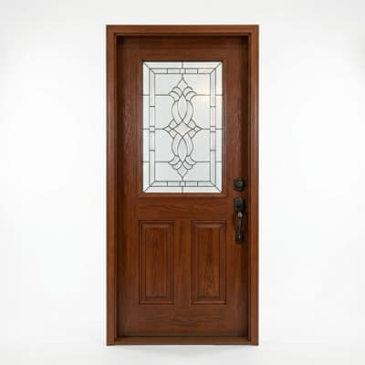 ProVia fiberglass entry door with decorative glass on Colorado home