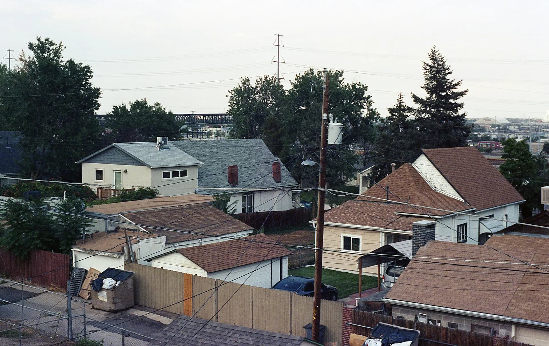 Residential homes and rooftops in a Denver Colorado neighborhood