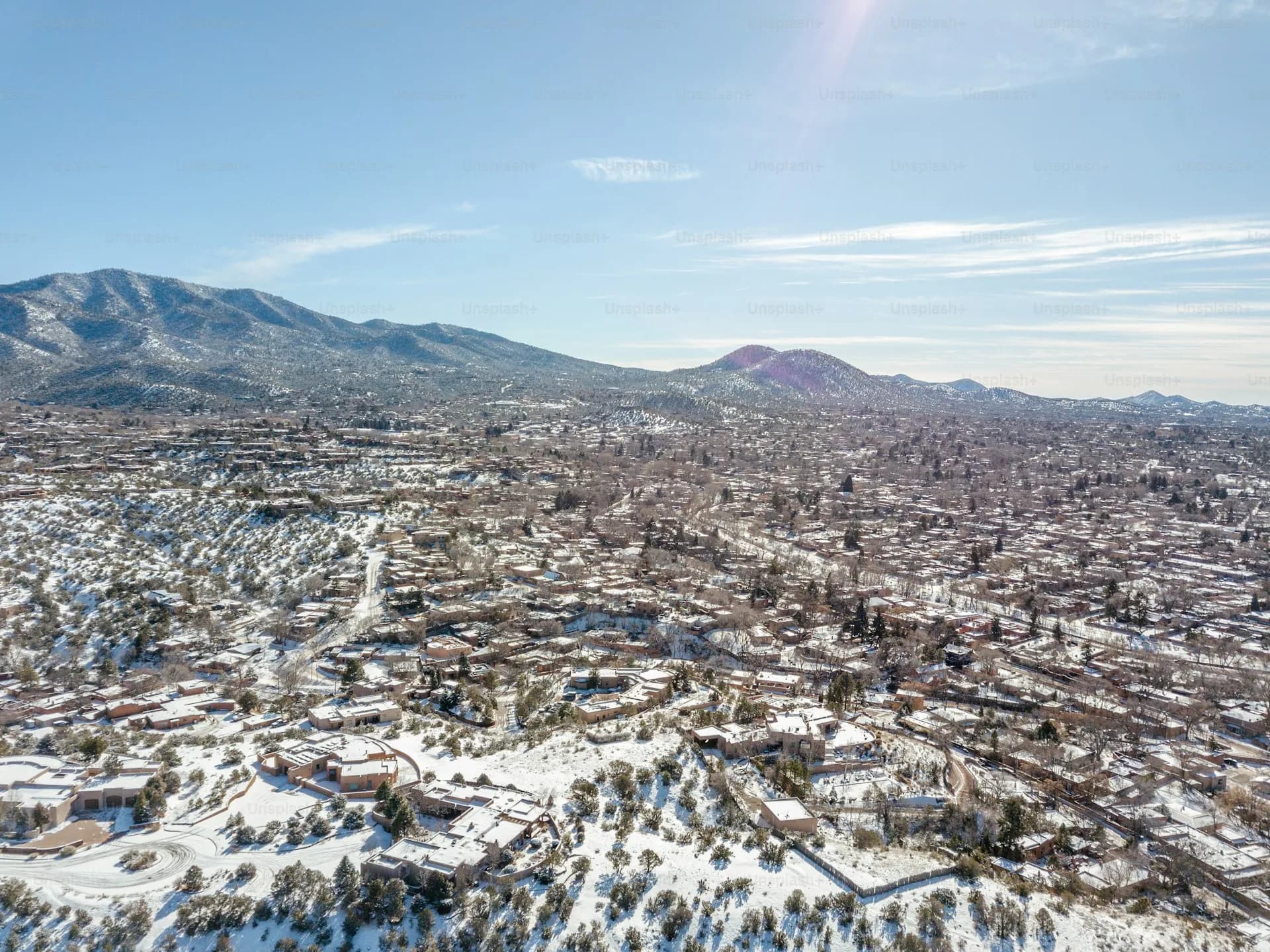 Aerial view of residential neighborhoods in Westminster Colorado in winter